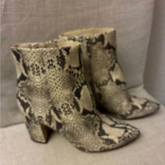 Sam Edelman Snake-Print Pointed Ankle Boots - Beige & Black - Picture 6 of 10